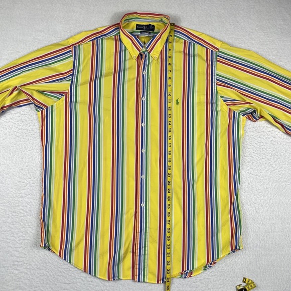 Ralph Lauren Shirt Mens‎ 17.5 XL Yellow Striped Vintage 90s Casual Workwear - Picture 9 of 14